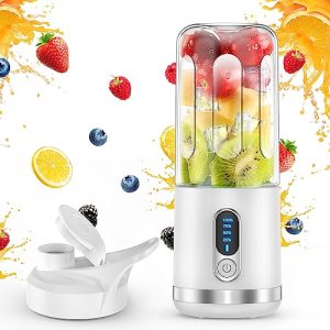 neza Portable Blender, Personal Blender Shakes and Smoothies, Portable Juicer USB C Rechargeable, 15.2 Oz Multifunctional and BPA Free Mini Blender, Travel/Gym/Office, White