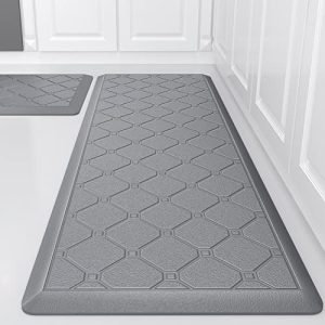 Latida Kitchen Mats 2 PCS Cushioned Anti Fatigue Kitchen Rugs and Mat, 1/2 Inch Thick Waterproof Non Slip Kitchen Rug Set, PVC Non Skid Comfort Cushion Mat for Kitchen Floor Sink Office Laundry, Grey