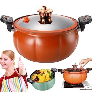 Multifunctional Plumpy Non-stick Micro Pressure Pot, 8L Large Capacity Pumpkin Micro Pressure Pot, Easy To Clean Micro Pressure Cooker for Kitchen (Orange)