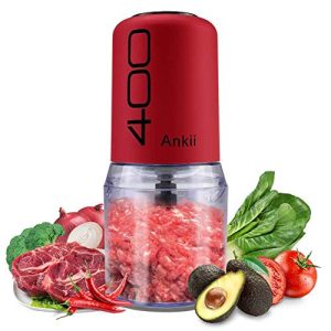 ANKII Mini Food Processor 400-Watt Electric Food Chopper for Meats, Vegetables, Nuts, Fruits, Small Mincer Mixer with 4 Stainless Steel Blades, 2 Cup Capacity