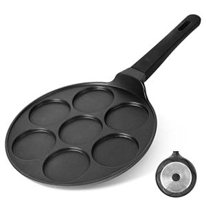 CAINFY Pancake Pan Maker Nonstick Induction Compatible, 10.5 Inch Mini Non Stick Silver Dollar Grill Blini Griddle Crepe Pan,7 Molds Cake Egg Cooker Skillet for Kids Gifts,100% PFOA Free Coating