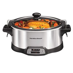 Hamilton Beach 33663 Programmable Slow Cooker Stovetop-Safe Sear & Cook Crock, Travel Lid Lock for Portable Transport, 6 Quart, Silver