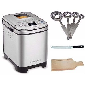 Cuisinart CBK-110 Programmable Compact Automatic Bread Maker Machine Bundle with Measuring Spoon Set, Bread Board, and Bread Knife – Makes a variety of loaf sizes and gluten-free options (4 Items)