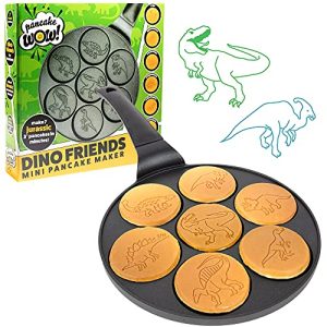 Dino Mini Pancake Pan – Make 7 Unique Flapjack Dinosaurs, Nonstick Pan Cake Maker Griddle for Jurassic Fun & Easy Cleanup, Great for Family Holiday Breakfast or Gift for Kids and Adults