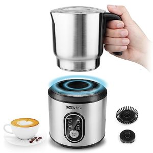 Milk Frother Machine, 4-in-1 Detachable Stainless Steel Hot & Cold Electric Milk Warmer and Foam Maker with Smart Touch Control and Dishwasher Safe for Latte/Macchiato/Cappuccino/Milk Heating