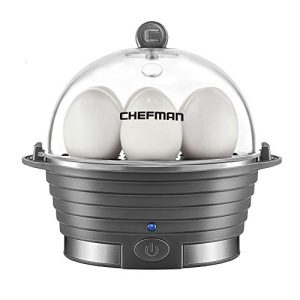 Chefman Electric Egg Cooker Boiler, Rapid Egg-Maker & Poacher, Food & Vegetable Steamer, Quickly Makes 6 Eggs, Hard, Medium or Soft Boiled, Poaching/Omelet Tray Included, Ready Signal, BPA-Free, Grey