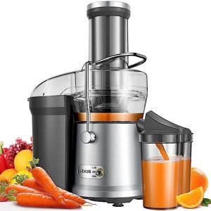 1200W GDOR Juicer with Larger 3.2″ Feed Chute, Titanium Enhanced Cutting System, Centrifugal Juice Extractor Maker with Heavy Duty Full Copper Motor, Dual Speeds, BPA-Free, Silver