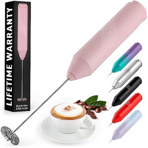 Zulay Powerful Milk Frother for Coffee – Portable & Compact Handheld Foam Maker for Lattes, Cappuccinos, Matcha, Hot Chocolate – Milk Foamer Frother – No Stand Electric Whisk (Pink)