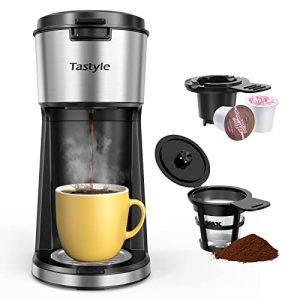 Tastyle Single Cup Coffee Maker for K Cup & Ground Coffee, Small Capsule Coffee Machine Single Serve with Descaling Reminder, Fits Travel Mug, 6 to 14 Oz Brew Size