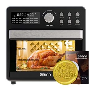 Silonn Air Fryer Oven 16QT 21-in-1 Smart Air Fryer Toaster Oven Combo Digital Countertop Natural Convection Roast Bake Dehydrate and Reheat 1600W Stainless Steel, Black, 17.3″L x 14.76″W x 16.34″H