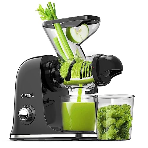 SiFENE Cold Press Juicer Machine, Dual Feed Chute Slow Masticating Juicer, Vegetable and Fruit Juice Maker Squeezer Machines, Recipes Included (Black)