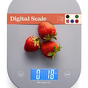 Digital Kitchen Food Scale – LCD Display Weight in Grams, Kilograms, Ounces, Fl Ounces, Milliliters, and Pounds Perfect for Precise Measurements, Baking, Cooking, Meal Prep, Weight Loss,