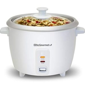 Elite Gourmet ERC003 Electric Rice Cooker with Automatic Keep Warm Makes Soups, Stews, Grains, Hot Cereals, 6 Cooked (3 Cups Uncooked), 6 Cups Cups), White