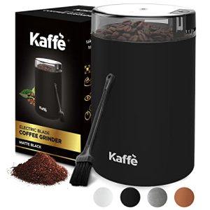 Kaffe Coffee Grinder Electric – Spice Grinder w/Cleaning Brush, Easy On/Off – Perfect for Espresso, Herbs, Spices, Nuts, Grain – 3.5oz / 14 Cup (Matte Black)