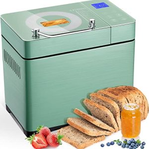 KEEPEEZ 2.2LB Large Bread Maker Machine-Dual Heaters, 17-in-1 Breadmaker with Gluten-Free, Pizza Dough, Jam, Auto Nut Dispenser,Ceramic Pan&Touch Panel, 3 Loaf Sizes 3 Crust Colors,15H Timer,Recipes