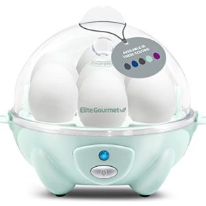 Elite Gourmet EGC700M# Rapid Egg Cooker, 7 Easy-To-Peel, Hard, Medium, Soft Boiled Eggs, Poacher, Omelet Maker, Auto Shut-Off, Alarm, 16-Recipe Booklet, Seafoam