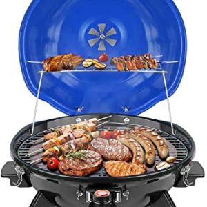 Electric BBQ Grill Techwood 15-Serving Indoor/Outdoor Electric Grill for Indoor & Outdoor Use, Double Layer Design, Portable Removable Stand Grill, 1600W (Countertop Blue BBQ Grill)