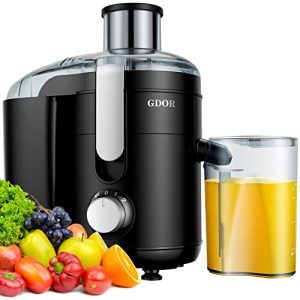 Juicer with Titanium Enhanced Cut Disc, GDOR Dual Speeds Centrifugal Extractor Machines with 2.5″ Feed Chute, for Fruits and Veggies, Anti-Drip, Includes Cleaning Brush, BPA-Free, Black