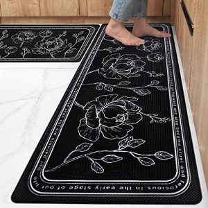 ROTTOGOON Kitchen Floor Mat Set of 2, Cushioned Anti Fatigue Kitchen Mat 17″x47″+17″x29″, Non-Slip Waterproof Kitchen Rug, Premium PVC Comfort Kitchen Mats and Rugs for Kitchen, Office, Home, Laundry