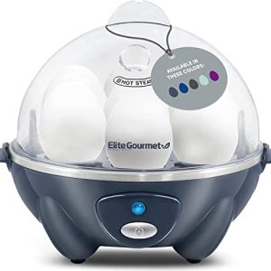 Elite Gourmet EGC700BG# Rapid Egg Cooker, 7 Easy-To-Peel, Hard, Medium, Soft Boiled Eggs, Poacher, Omelet Maker, Auto Shut-Off, Alarm, 16-Recipe Booklet, Cobalt