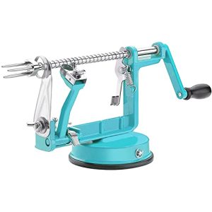 Apple Peeler Corer, Long lasting Chrome Cast Magnesium Alloy Apple Peeler Slicer Corer with Stainless Steel Blades and Powerful Suction Base for Apples and Potato(Blue)