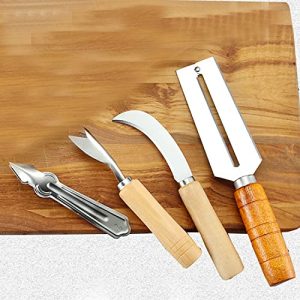 4in1 Four-piece suit Sugar Cane Peeler Knife Sugarcane Peeling Kinves Pineapple Peeling Knife Artifact Planing Knife-Stainless Steel-Natural Non-slip Wooden Handle