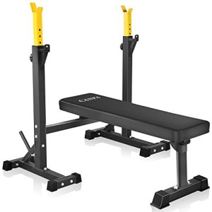 CANPA Olympic Weight Bench, Bench Press with Squat Rack Workout Bench Adjustable Barbell Rack Stand Strength Training Home Gym Multi-Function (Yellow)