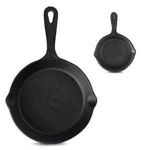 Bazova Cast Iron Cookware Sets 2Pcs Skillets Set, 4” and 8” Small Fry Pans Egg Pans for Cooking Kitchen Pots and Pans Set Oven-Safe Grill Cookware For All Cooktops, BBQ, or Campfire, Black