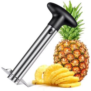 Tyuoikom Pineapple Cutter and Corer, Durable Pineapple Corer Remover with Upgraded Cutter & Sharp Teeth, Stainless Steel Kitchen Pineapple Slicer Tool, Black Handle