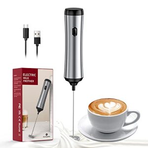 Rechargeable Milk Frother, MAEXUS USB-C Electric Milk Foamer Drink Mixer, Portable Travel Frother Stainless Steel Body with Detachable Whisks, Milk Frother Handheld for Coffee, Latte