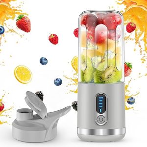 neza Portable Blender, Personal Blender Shakes and Smoothies, Portable Juicer USB C Rechargeable, 15.2 Oz Multifunctional and BPA Free Mini Blender, Travel/Gym/Office, Grey