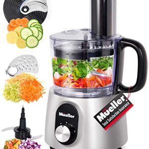 Mueller Ultra Prep Food Processor Chopper for Dicing, Slicing, Shredding, Mincing, and Pureeing, Food Chopper for Vegetables, Meat, Grains, Nuts, 8 Cup, Silver