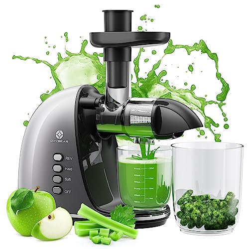 JoyBear Cold Press Juicer Machine: Easy to Clean Slow Masticating Juicer Extractor for Veggies and Fruits, 92% Juice Yield High Nutrient and Vitamin, Quiet Motor &Reverse Function with Brush & Recipes