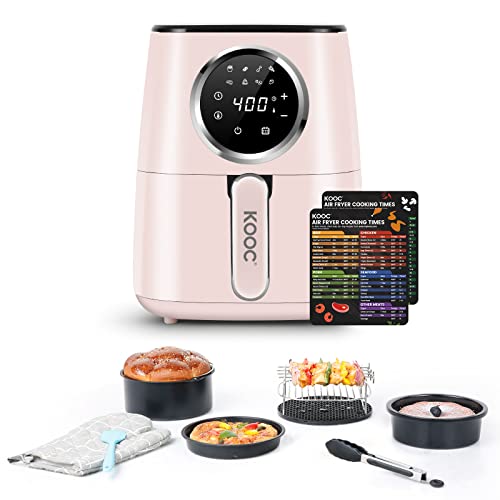 [BUDDY GROUP] KOOC Large Air Fryer with Accessories, 4.5-Quart Electric Hot Oven Cooker, Free Cheat Sheet, LED Touch Digital Screen, 8 in 1, Customized Temp/Time, Nonstick Basket, Pink