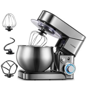 Stand Mixer FOHERE, 6-Speed Stainless Steel Mixer with Dough Hook, Mixing Beater, Wire Whip, Dishwasher-safe, Tilt-Head Kitchen Dough Mixers for Cake, 5.8 QT Electric Home Cooking Kitchen Mixer