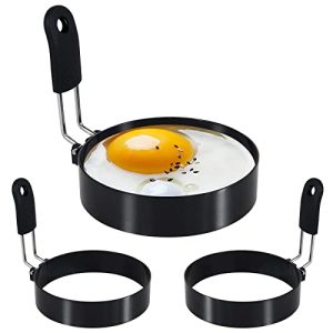 LXLOVESM 3 packs 3.5” Egg Rings Set with Silicone Handle, Stainless Steel Egg Cooking Rings，Nonstick，For Frying Eggs and Egg Mcmuffins, Egg Mold For Breakfast