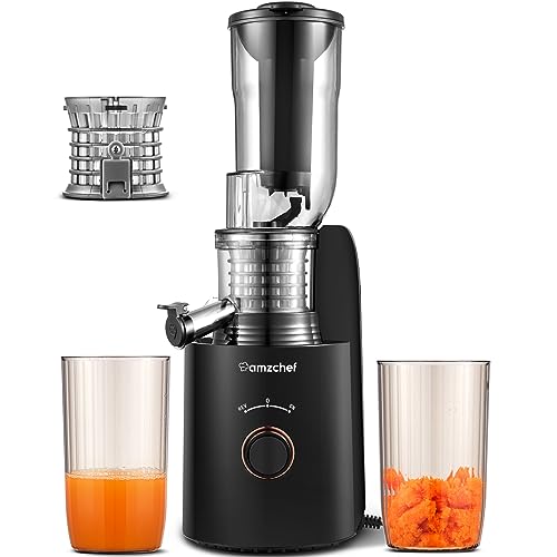 Cold Press Juicer, AMZCHEF Compact Slow Masticating Juicer, 3.3″ Wide Chute juicer machines, Upgraded Non-Clogging Filter, High Yield Juice, 250W Power (Black)