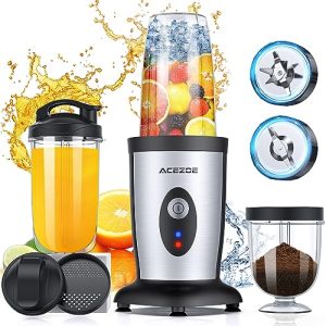 Acezoe Bullet Blender Shakes and Smoothies, 850W Portable Blender, One-Button Mixer, 3D 6-leafs, 2x17oz Personal Blender Bottle, BPA Free Kitchen, baby food, Grinding, Juice