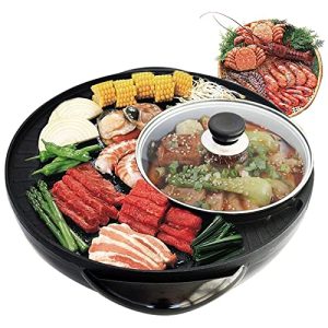SNKOURIN Hot Pot with Grill 2 in 1, Multifunctional Smokeless Korean Barbecue Grill, Indoor Electric Hotpot Grill Combo, Capacity for 3-5 People, Non-stick Black 110v