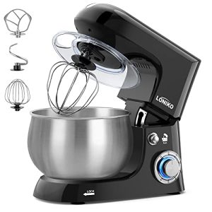 Loniko Stand Mixer, 6.5-QT 6-Speed Tilt-Head Food Mixers Kitchen Electric Stand Mixer, Household Stand Mixers with Dough Hook, Flat Beater & Whisk, Baking Mixer with Stainless Steel Bowl(Black)