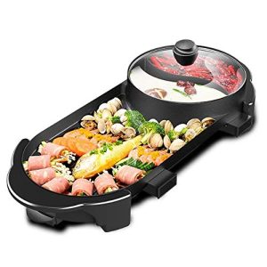 SEAAN Hot Pot with Grill, Electric Indoor Shabu Shabu Pot Korean bbq Grill Smokeless, Separate Dual Temperature Contral, Capacity for 2-12 People, 110V