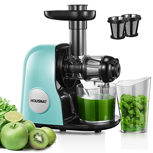 Juicer Machines, HOUSNAT Professional Celery Slow Masticating Juicer Extractor Easy to Clean, Cold Press Juicer with Quiet Motor and Reverse Function for Fruit & Vegetable, Brushes & Recipes Included