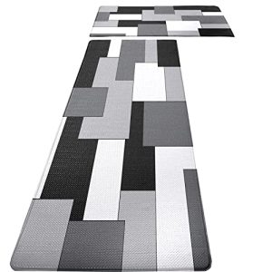 FNLNDO White Grey Black Kitchen Rugs and Mats Set of 2 Modern Abstract Art Cushioned Anti Fatigue Kitchen Rugs Set Geometric Non-Skid Washable Kitchen Mats for Kitchen Sink Laundry