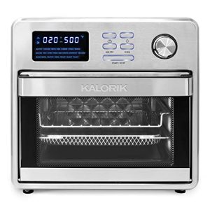 Kalorik MAXX® 16 Quart Digital Air Fryer Oven, Easy to Use, 9-in-1 Versatility – Air fryer, Bake, Braise, Broil, Dehydrate, Grill, Roast, Sear, and Toast, 21 Smart Presets, 5 Accessories, Bonus Cookbook, 500°F, 1600W, Stainless Steel