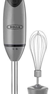 BELLA Immersion Hand Blender, Cordless Portable Mixer with Whisk Attachment – Electric Handheld Juicer, Shakes, Baby Food and Smoothie Maker, Stainless Steel, Grey