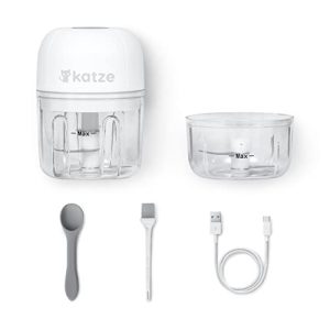 KATZE Electric Mini Food Chopper – Small Processor For Garlic, Onion, Vegetables, Fruit Salad, Dicing & Puree – Mincer For Kitchen (White, 250 ml + 100 ml)