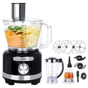 Davivy 16-Cup Food Processor Grinder Blender Combo,10-in-1 Multi-function Food Chopper with 60oz Blender 8.5oz Wet Grinder,600W with 2 Speeds Plus Pulse,Cheese Grating,Meat Chopping,Emulsifying, Shredding, Slicing, Mashing, Mixing, Doughing,3.8L Processor Bowl for Home Use,Black (16-CUP Blender Grinder Combo)