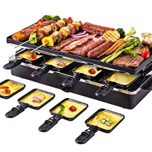 Raclette Table Grill Korean BBQ Indoor Electric Grill Griddle Nonstick Extra Large Reversible 2-In-1 Outdoor Dishwasher Safe with Cheese 8 Paddles 8 Spatulas for 8 Person