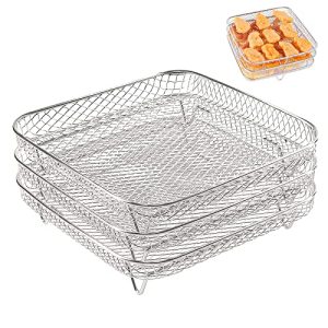 Instant Vortex Air Fryer Accessorie: 3PCS Air Fryer Basket Air Fryer Rack Air Fryer Accessories Air Fryer Stainless Steel for Cosori, Instant Vortex, Nuwave Air Fryer, Ninja Foodi Grill