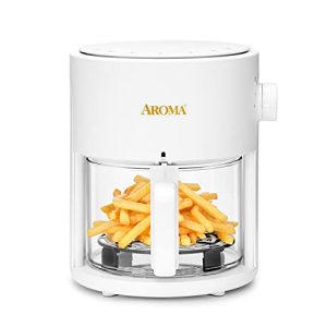 AROMA® Glass Air Fryer and Countertop Convection Oven with Powerful 360Crispy™ Technology (3 Quart), White